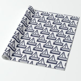 Navy and White Sailboat Wrapping Paper
