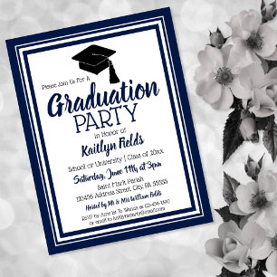 Navy and White School Colours Grad Party Invitation Postcard