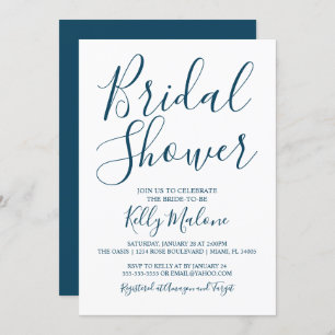 Navy and White Script Bridal Shower Invitation