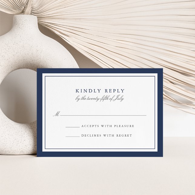 Navy and White Simple Border Wedding RSVP Card (Creator Uploaded)