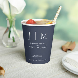 Navy and White Simple Minimal Drink Wedding Paper Cups