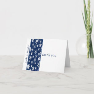 Navy and White Snowflakes Thank You Note Card