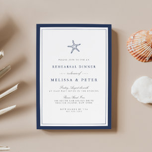 Navy and White Starfish Rehearsal Dinner Invitation