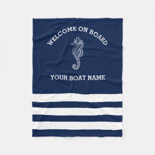Navy and White Stripe Personalised   Boat Name Fleece Blanket