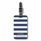 Navy and White Stripe Personalised Luggage Tag