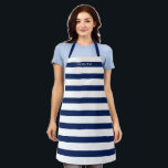 Navy and White Striped Pattern Custom Name Apron<br><div class="desc">Add your name to this design with bold stripes. A preppy pattern with bold stripes and a monogram of your first or last name. For advanced users, you can click on the edit/customise button and change the colours of the lines. Create your own and change the colours to your favourite...</div>