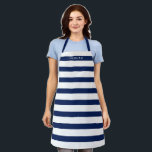 Navy and White Striped Pattern Custom Name Apron<br><div class="desc">Add your name to this design with bold stripes. A preppy pattern with bold stripes and a monogram of your first or last name. For advanced users, you can click on the edit/customise button and change the colours of the lines. Create your own and change the colours to your favourite...</div>