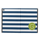 Navy and White Striped Pattern Green Monogram