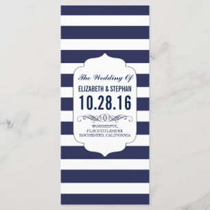 Navy and white stripes chic wedding programs