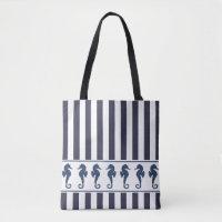 Navy and White Stripes Seahorse Nautical