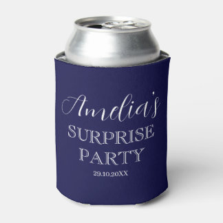 Navy and White Surprise Birthday Party Can Cooler