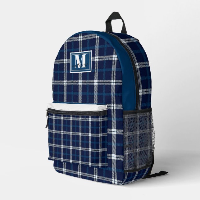 Navy and white Tartan Plaid Penn State Printed Backpack (Back Corner Right)