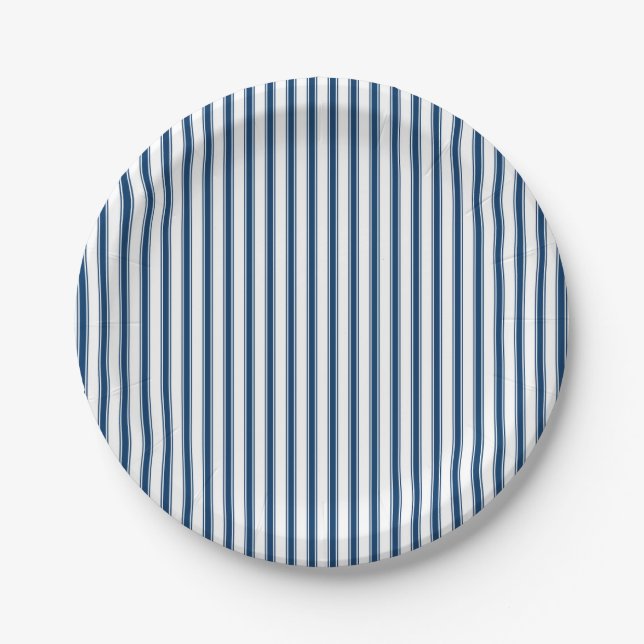 Navy and White Ticking Stripe Paper Plate (Front)
