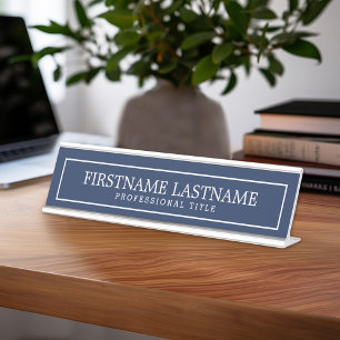 Navy and White Traditional Border Name Title Desk Name Plate