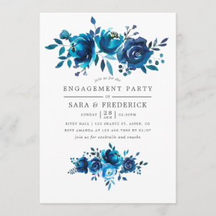 Navy and White Watercolor Engagement Party invite