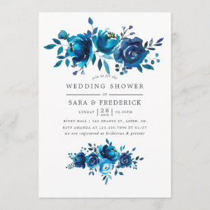 Navy and White Watercolor Floral Wedding Shower Invitation