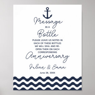 navy and white wedding message in a bottle print