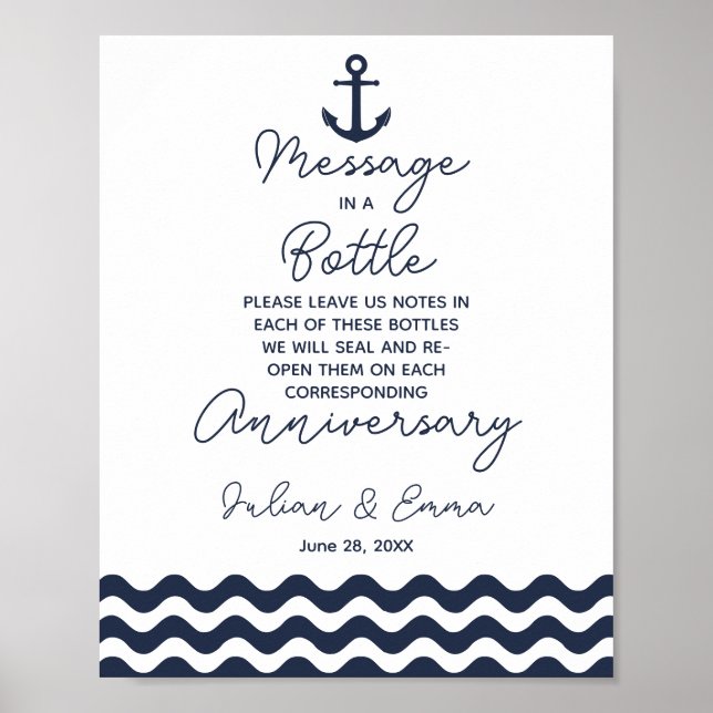 navy and white wedding message in a bottle print (Front)