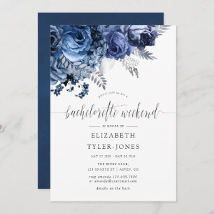 Navy and White with Silver Foil Bachelorette Party Invitation