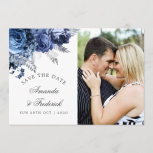 Navy and White with Silver Wedding Save the Date
