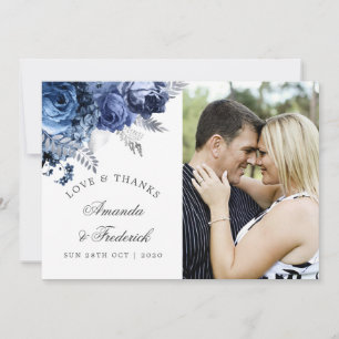 Navy and White with Silver Wedding Thank You Card
