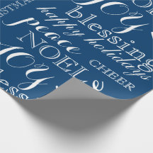 Navy and White Word Art Christmas Wrapping Paper