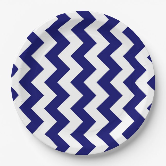 Navy and White Zigzag Paper Plate (Front)