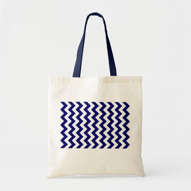Navy and White Zigzag Tote Bag (Front)