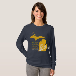 Navy and yellos long sleeve Mackinac bridge t-shir T-Shirt