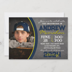 Navy and Yellow Chalkboard Graduation Invitation