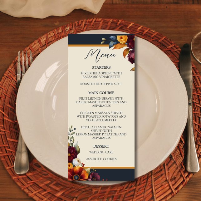 Navy and Yellow Fall Wildflower Wedding Menu (Creator Uploaded)