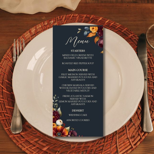 Navy and Yellow Fall Wildflower Wedding Menu (Creator Uploaded)