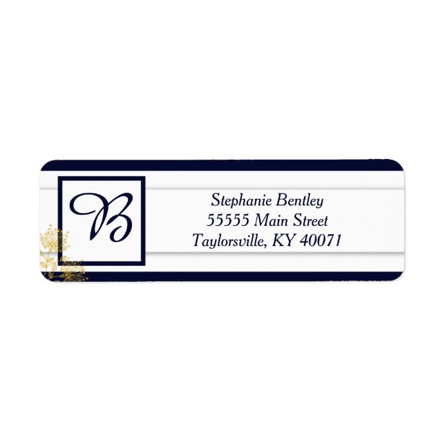 Navy and Yellow Floral Return Address Label (Front)