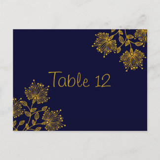Navy and Yellow Floral Wedding Table Number Card