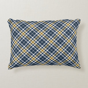 Navy and Yellow Gold Sporty Plaid Accent Pillow