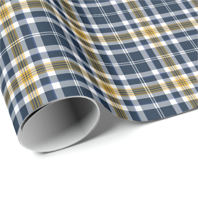 Navy and Yellow Gold Sporty Plaid Pattern Wrapping Paper (Roll Corner)
