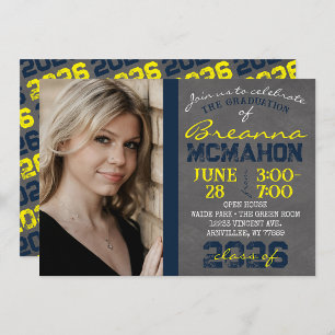 Navy and Yellow Modern Chalkboard Graduation Invitation