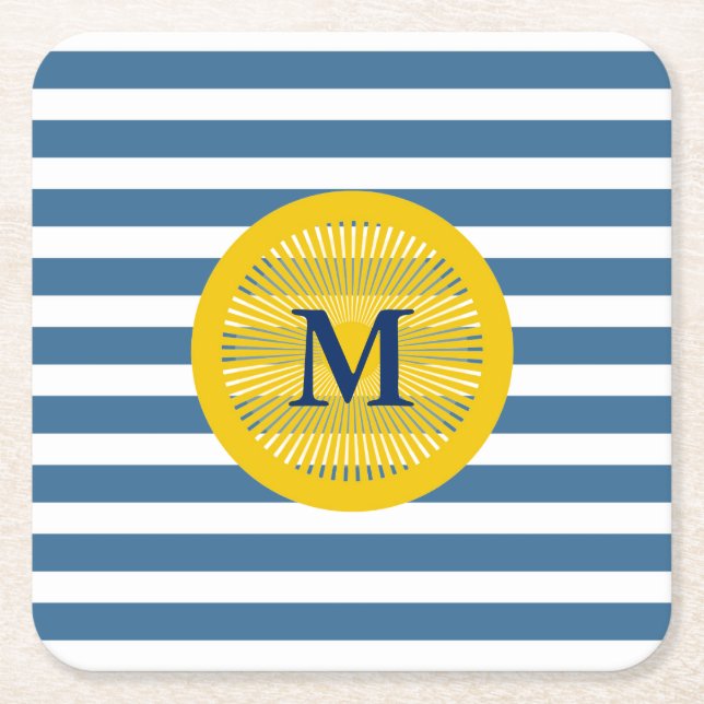 Navy and Yellow Monogram Coasters (Front)