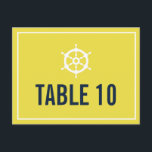 Navy and Yellow Nautical Table Number Postcard<br><div class="desc">Navy and Yellow Nautical Helm Table Number Postcard 
 
  Dark navy blue and yellow thank you card with a white helm illustration. This is perfect for nautical themed weddings or sea and ocean themed weddings.  



  



  


com 
  



  



  


com 
  


com</div>
