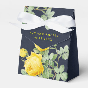 Navy and Yellow Rose Romantic Wedding Favour Box