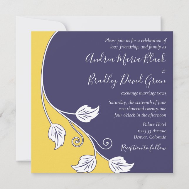 Navy and Yellow Vine Wedding Invitation (Front)