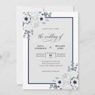 Navy Anemone Modern Wedding Invitation