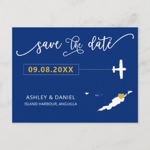 Navy Anguilla Wedding Save the Date Map Postcard