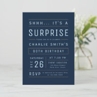 Navy Any Age Modern Typography Surprise Birthday