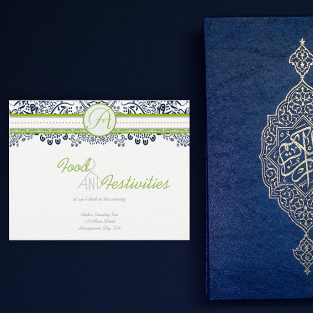 Navy Apple Green Grey Love Birds Reception Cards (Creator Uploaded)