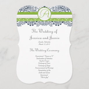 Navy Apple Green Grey Love Birds Wedding Programs
