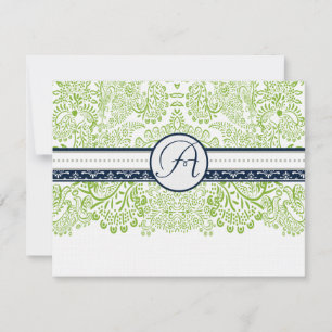 Navy Apple Green Grey Love Birds Wedding RSVP