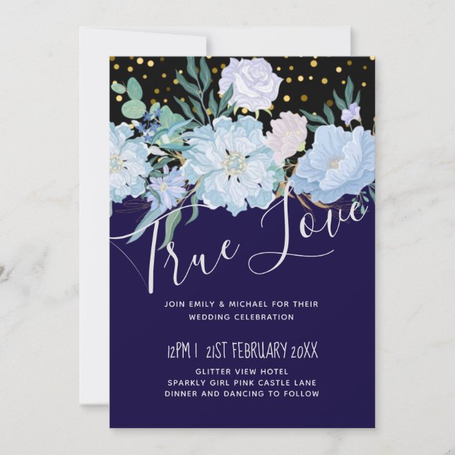 Navy Aqua Blue Floral Wedding Budget (Front)