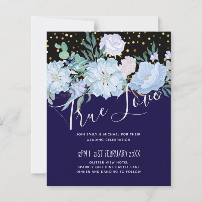 Navy Aqua Blue Floral Wedding Budget (Front)