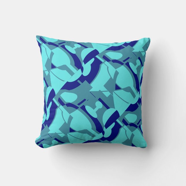 Navy Aqua Slate Mediterranean Diagonal Abstract Cushion (Front)